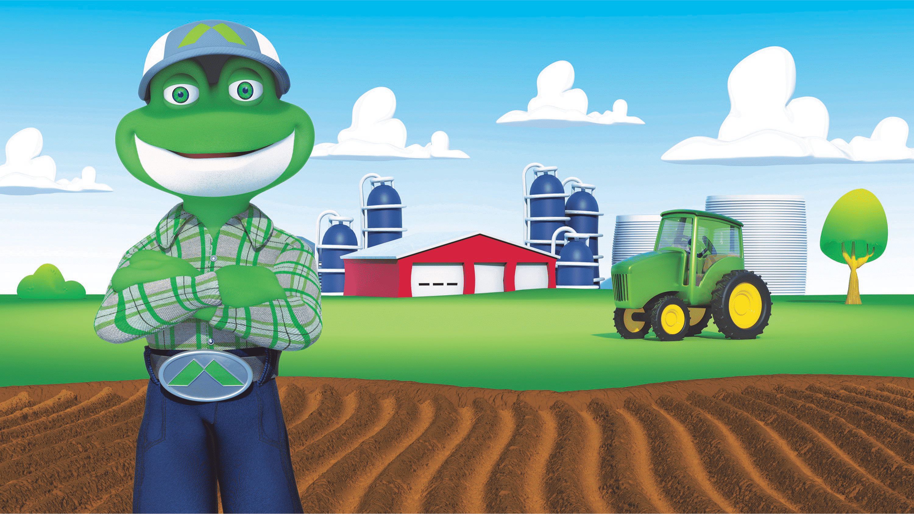 Farmer Hopper standing in a field